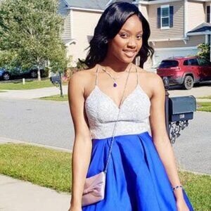 Royal Blue and Silver/Light gray formal gown